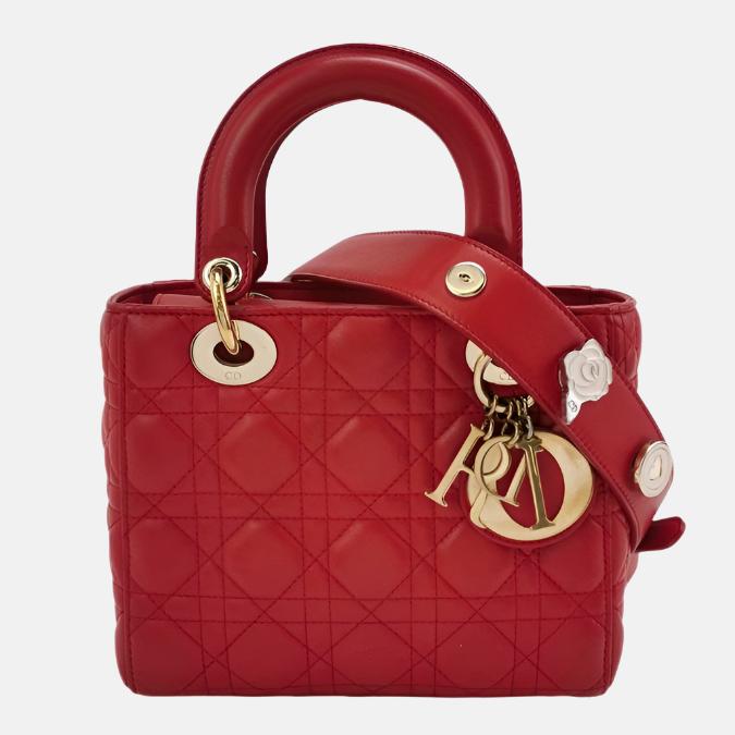 Lady Dior Small My Abcdior Red Lambskin Cannage Leather Gold Hardware