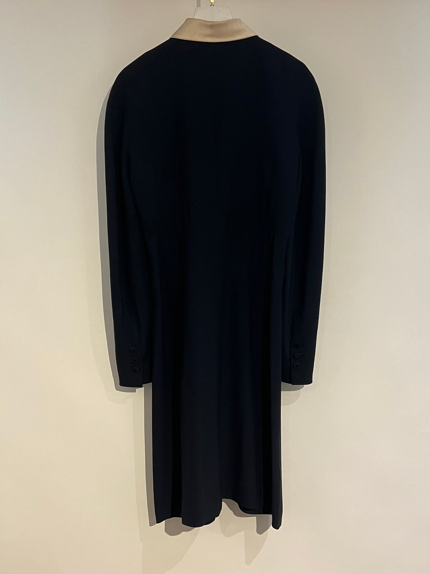 * * Chanel 97/A Navy Long Sleeve Midi Dress with Detachable Collar Detail FR "Petit" (UK 12)