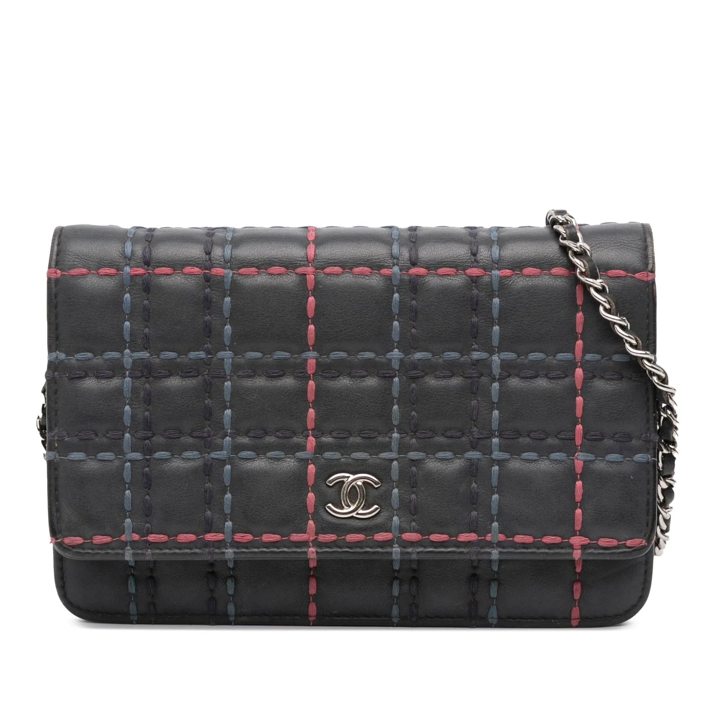 Blue Chanel CC Square Stitched Calfskin Wallet on Chain Crossbody Bag