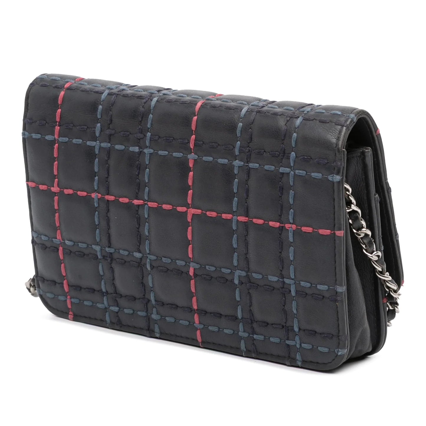 Blue Chanel CC Square Stitched Calfskin Wallet on Chain Crossbody Bag