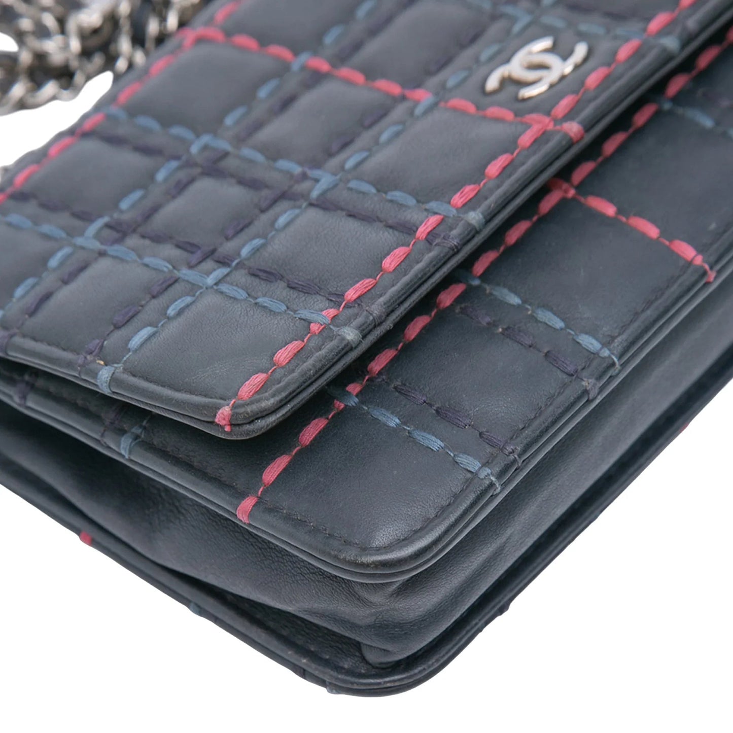Blue Chanel CC Square Stitched Calfskin Wallet on Chain Crossbody Bag