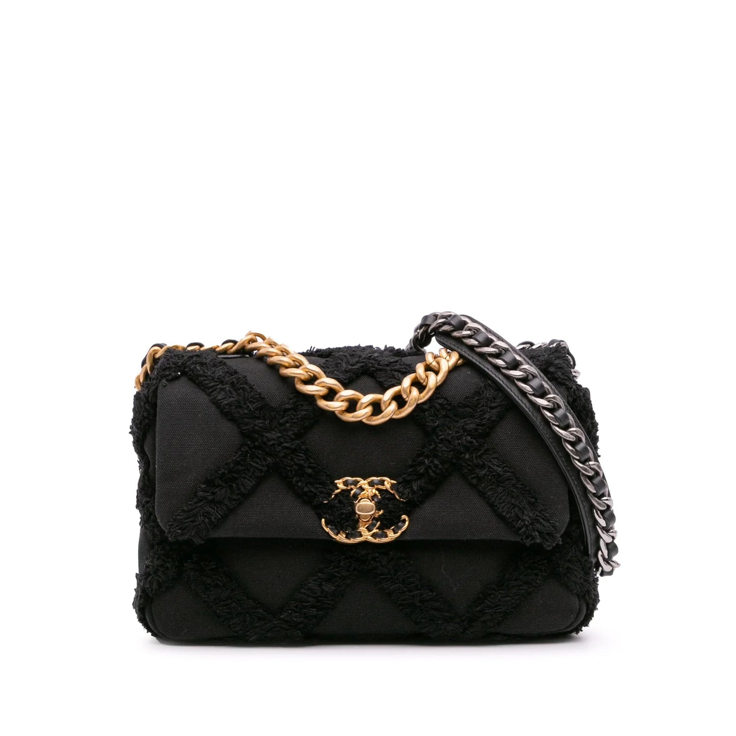 Black Chanel Medium Canvas and Cotton 19 Flap Satchel