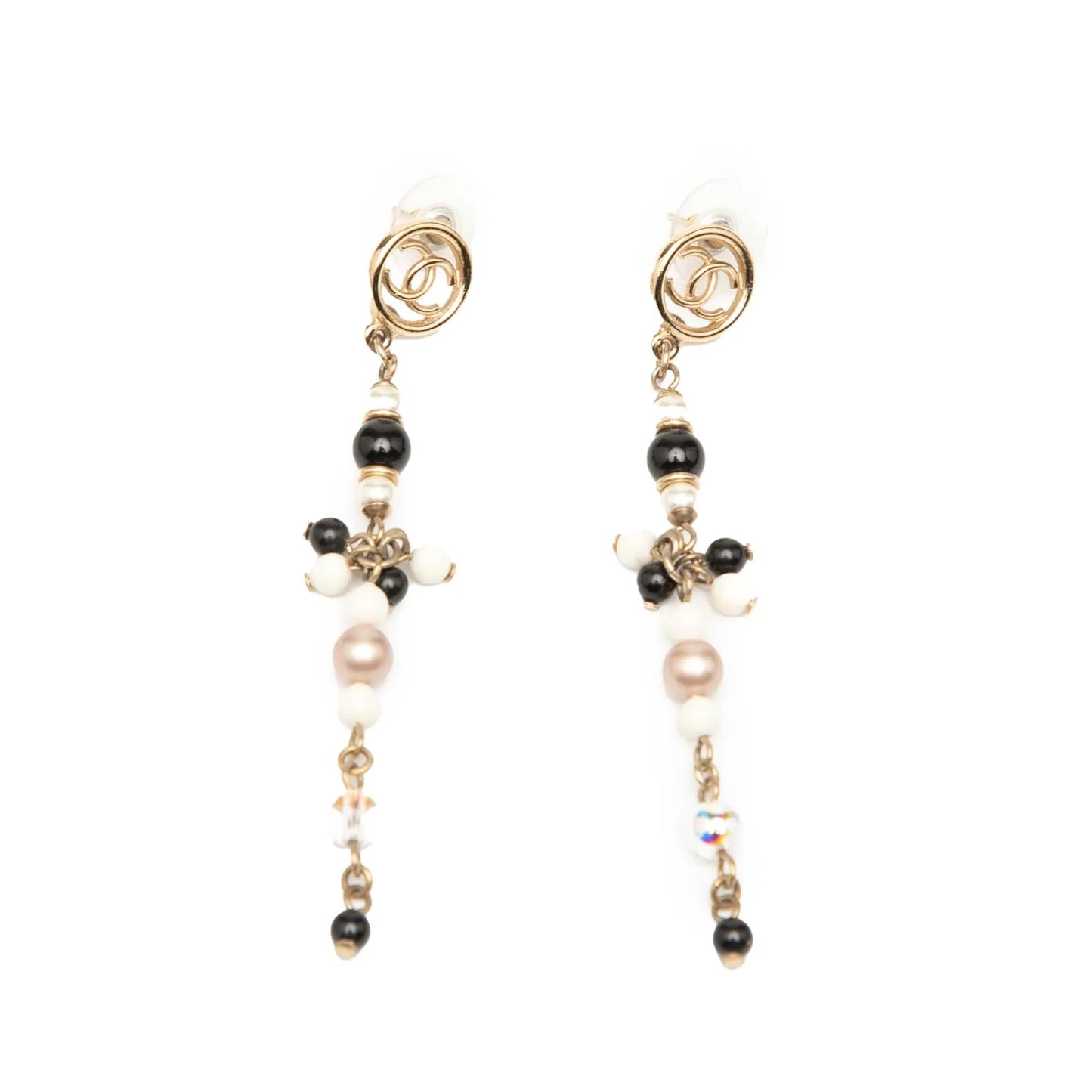 Gold Chanel Gold Plated CC Faux Pearl Beads Drop Push Back Earrings