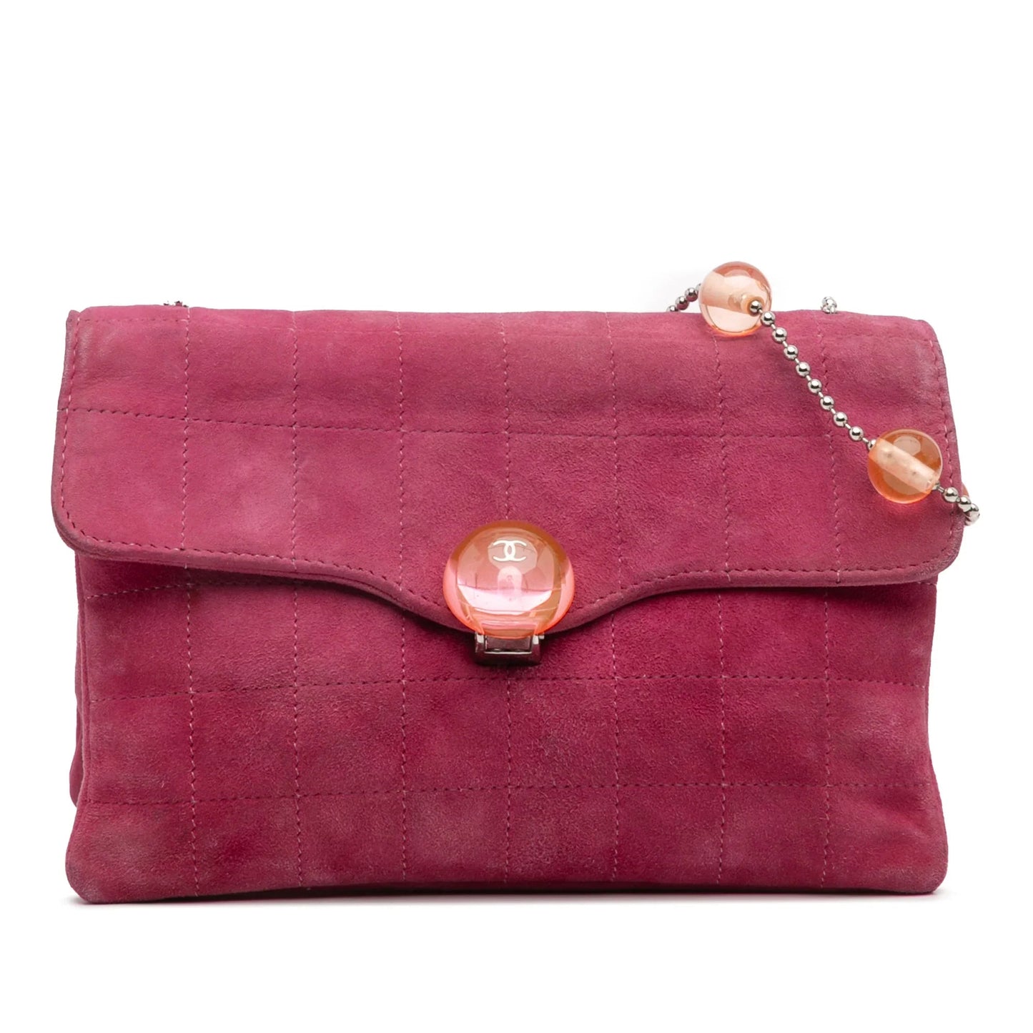 Pink Chanel CC Choco Bar Suede Beaded Chain Flap Shoulder Bag