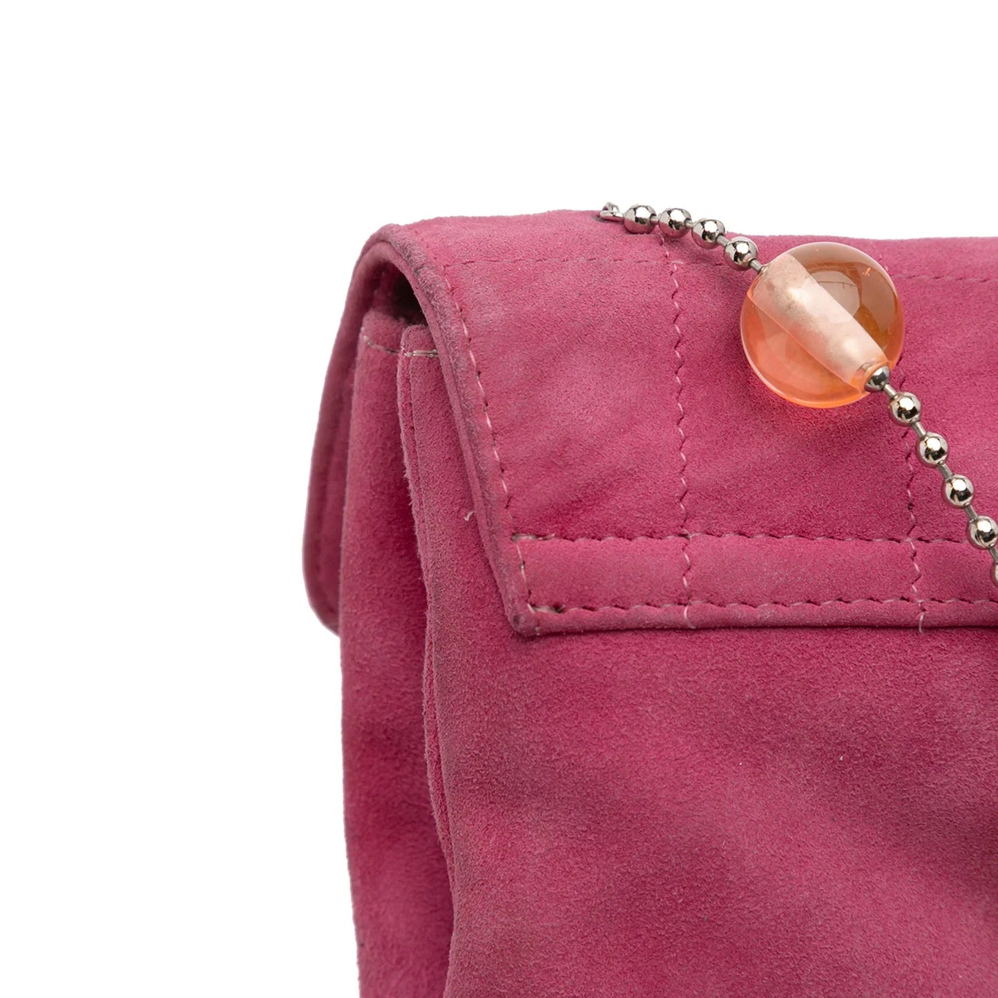 Pink Chanel CC Choco Bar Suede Beaded Chain Flap Shoulder Bag