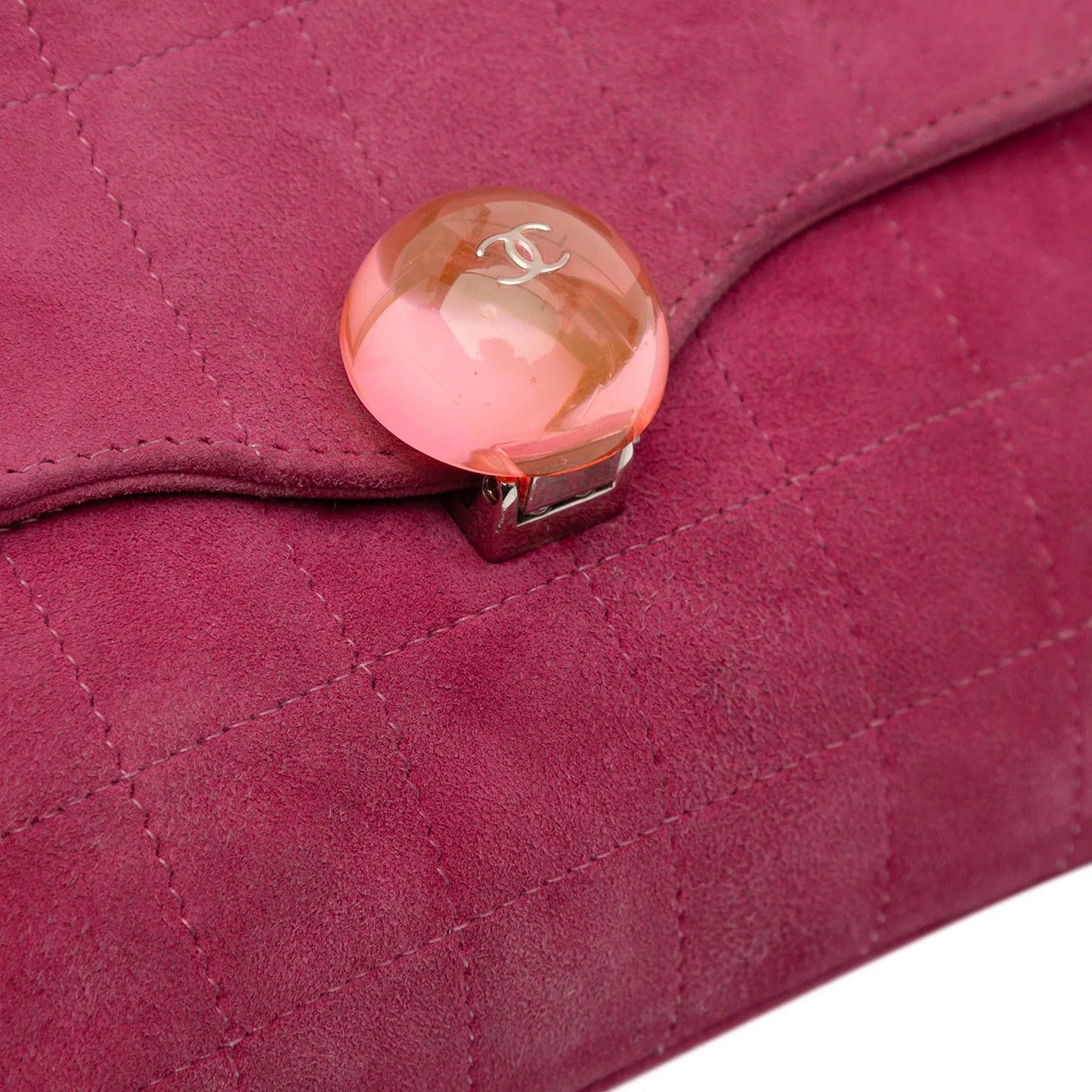 Pink Chanel CC Choco Bar Suede Beaded Chain Flap Shoulder Bag