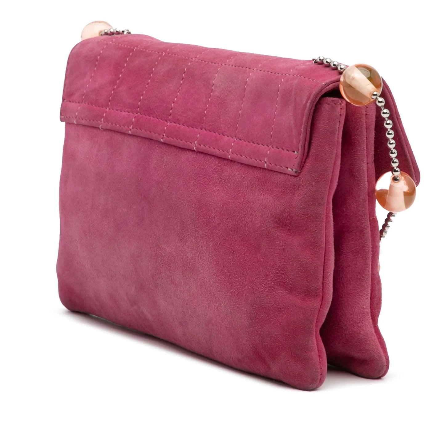 Pink Chanel CC Choco Bar Suede Beaded Chain Flap Shoulder Bag