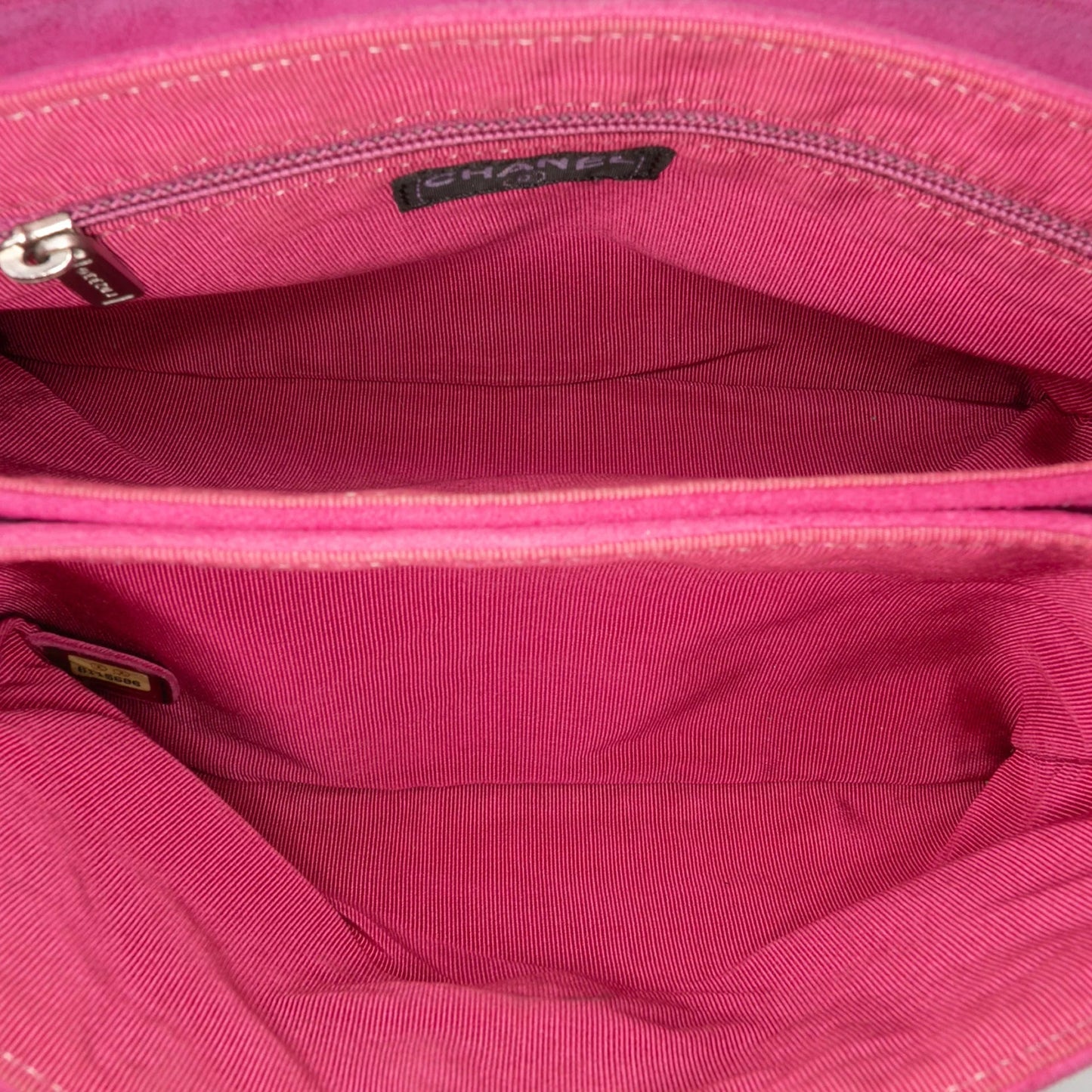 Pink Chanel CC Choco Bar Suede Beaded Chain Flap Shoulder Bag