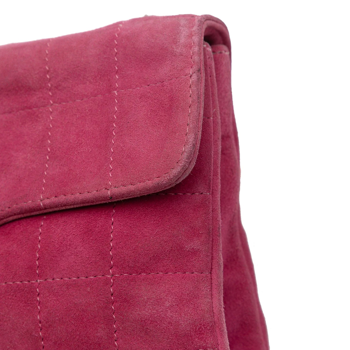 Pink Chanel CC Choco Bar Suede Beaded Chain Flap Shoulder Bag