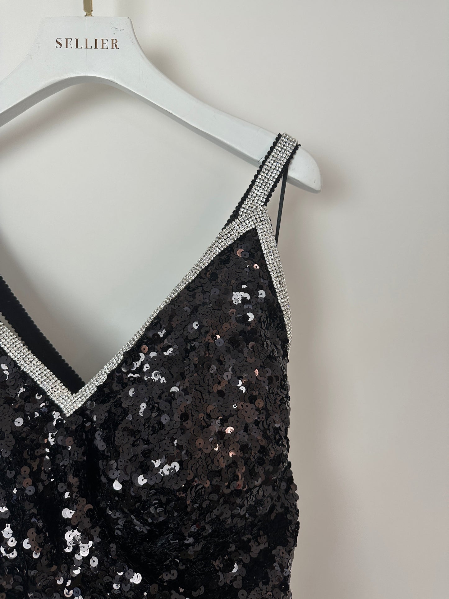 Dolce & Gabbana Exclusive Black Sequin Midi Dress with Embellished Strap Detail Size IT 48 (UK 16)