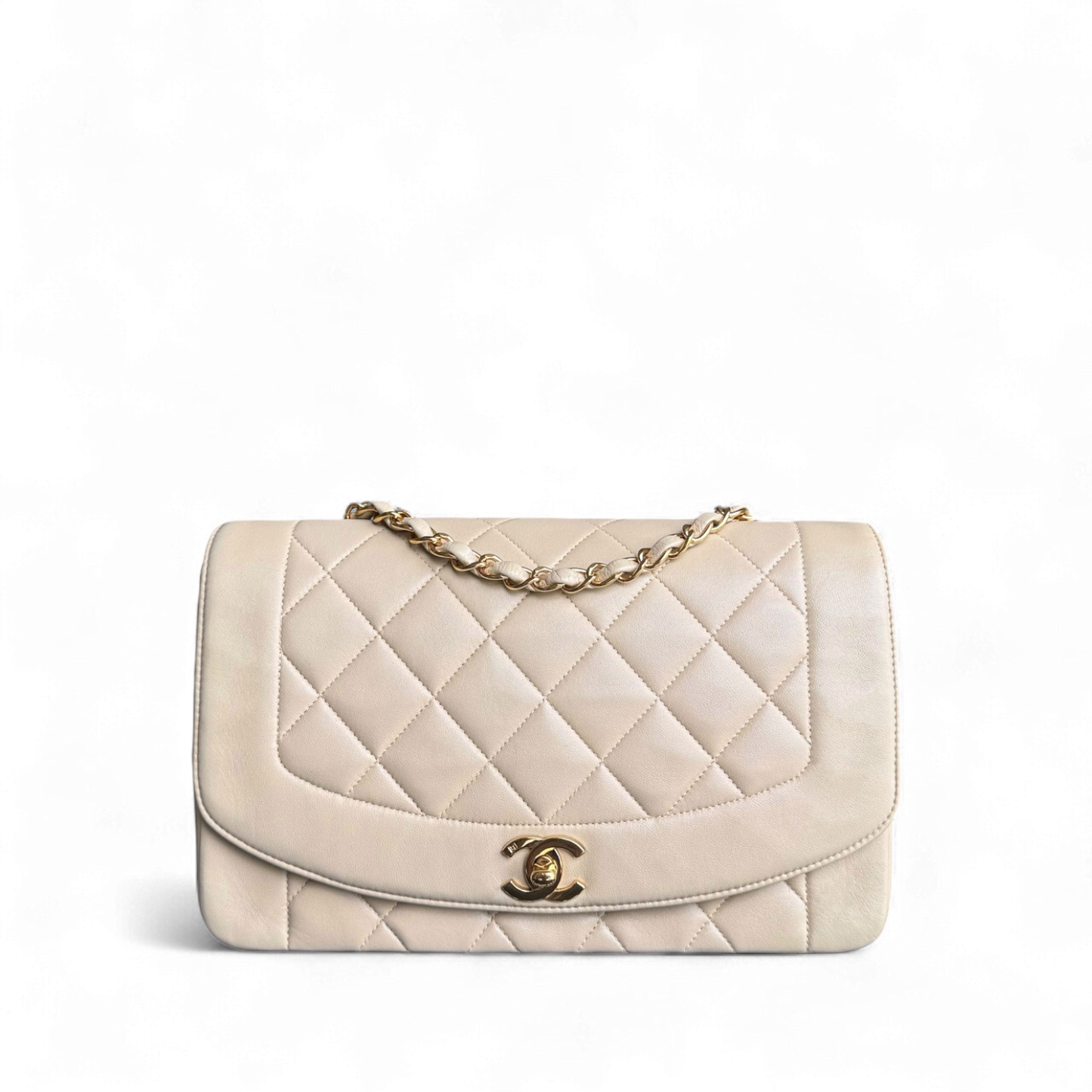 Chanel Diana Medium   - Quilted Lambskin Beige Gold Hardware Series 3