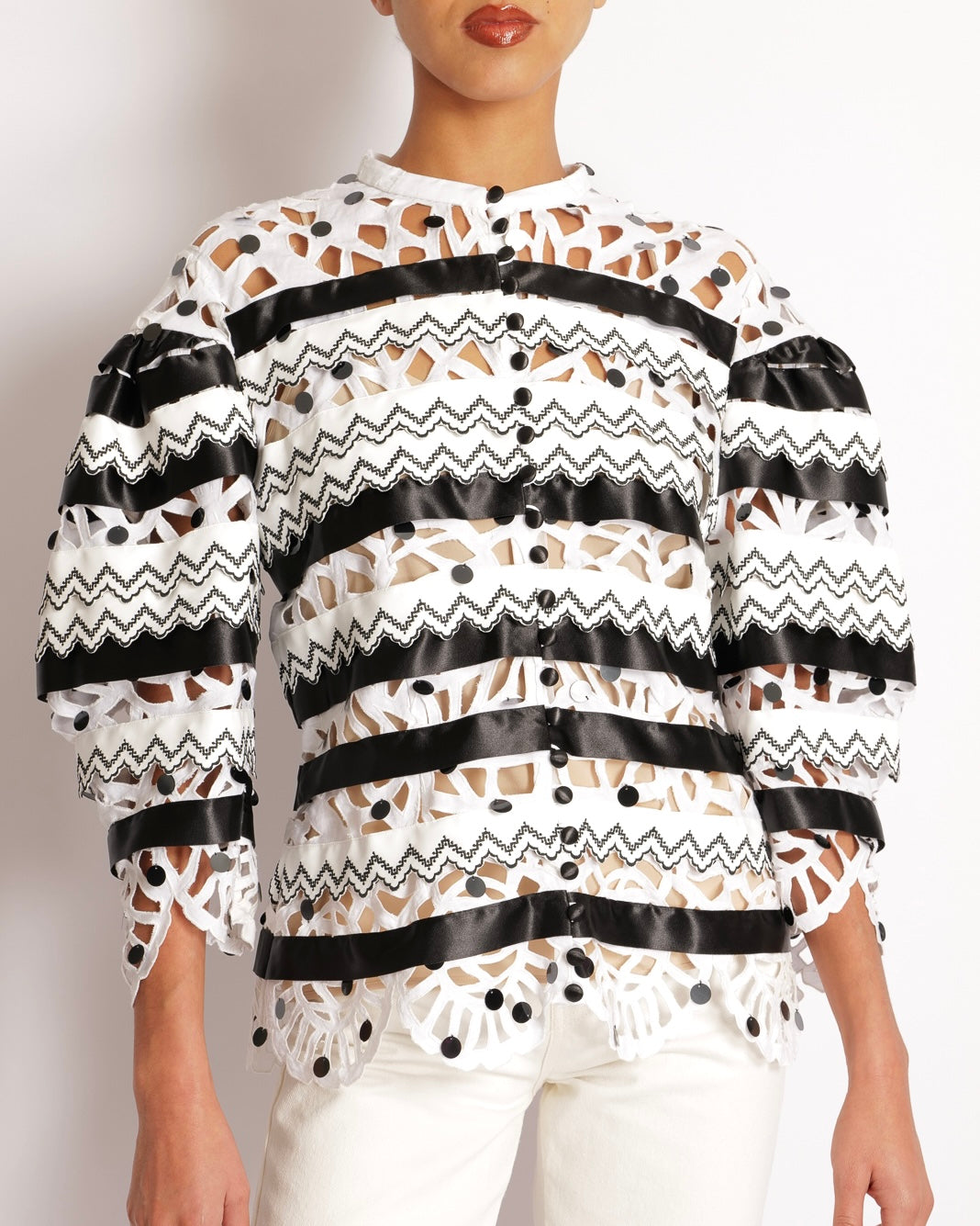 *RUNWAY* Louis Vuitton Spring 2022 Black and White Top with Cut Out and Sequin Details Size FR 40 (UK 12)