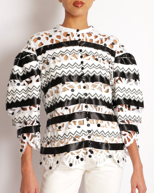 *RUNWAY* Louis Vuitton Spring 2022 Black and White Top with Cut Out and Sequin Details Size FR 40 (UK 12)