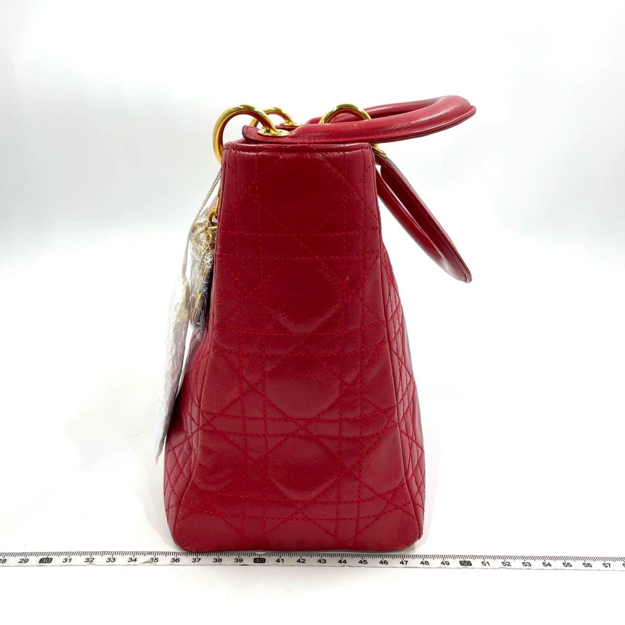 Lady Dior   Medium Red Lambskin Leather Gold Hardware