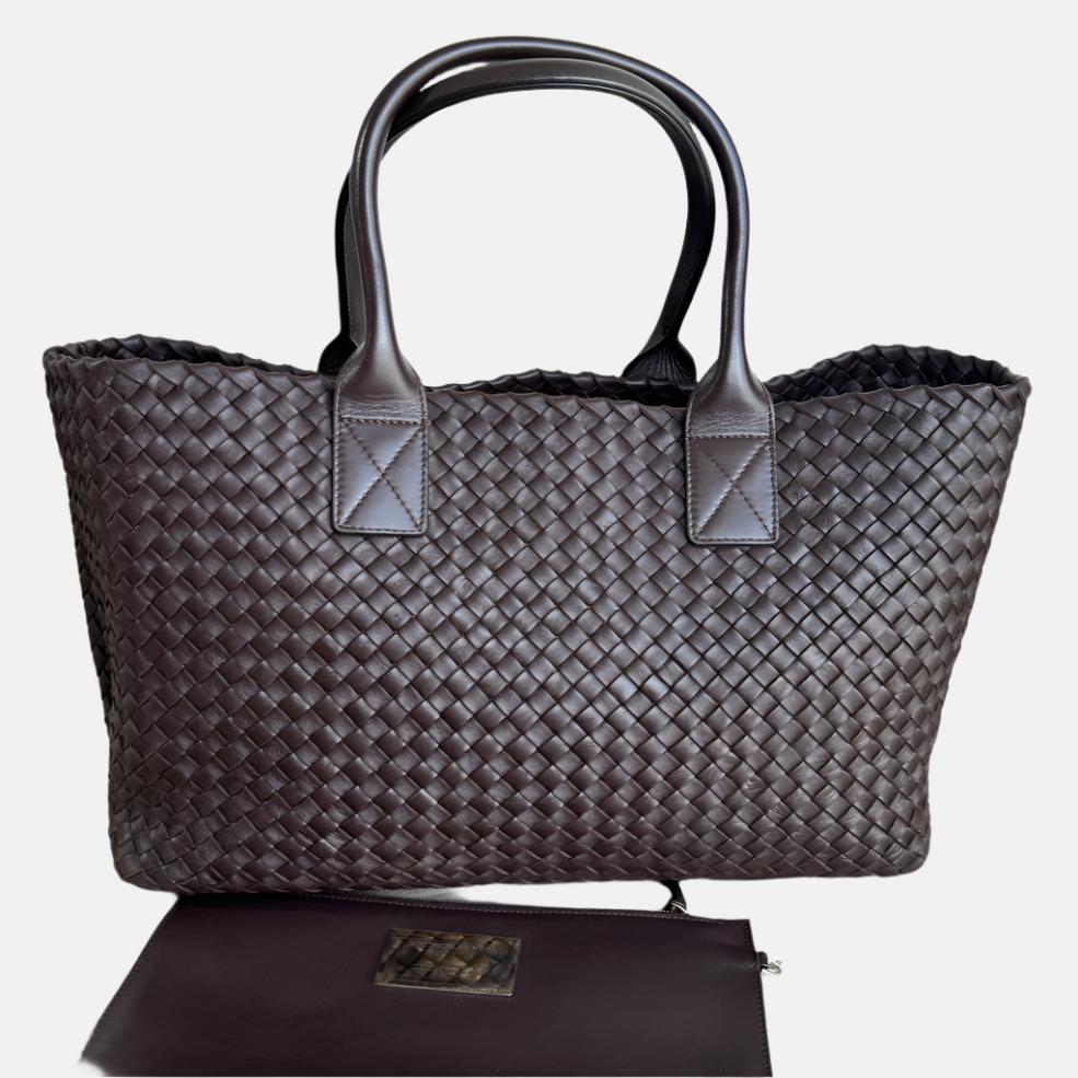 Bottega Veneta Cabat Large Intreccio Leather Tote Bag Dark Chocolate Brown 40cm
