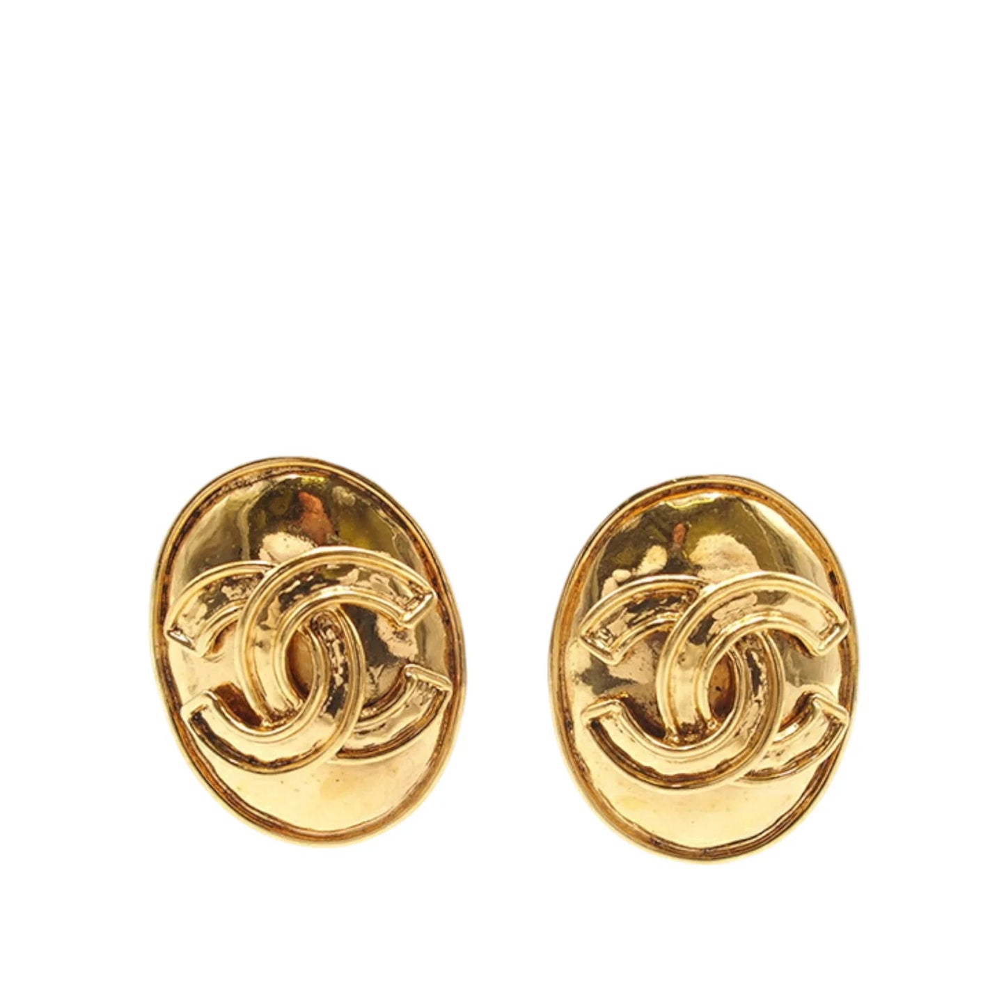 Gold Chanel Gold Plated CC Oval Clip On Earrings