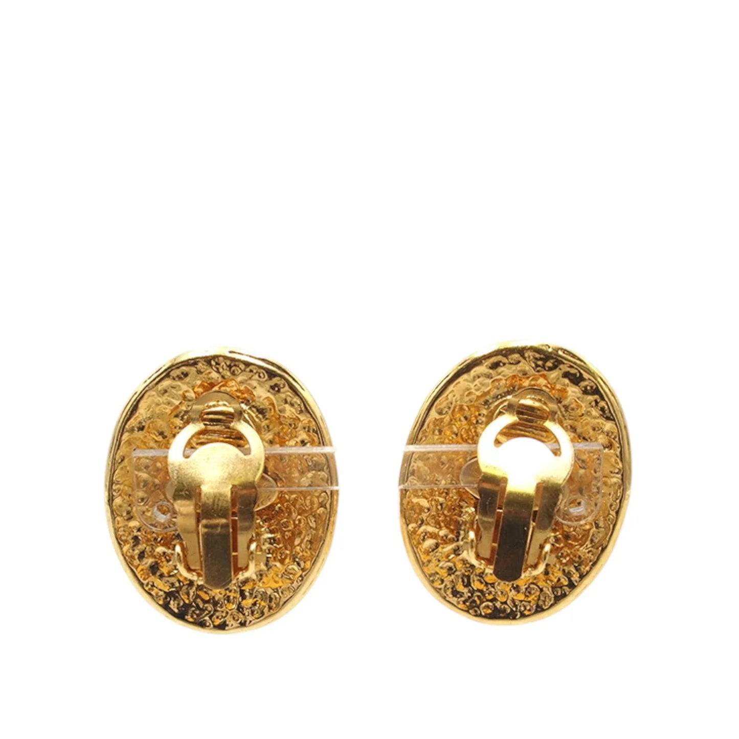 Gold Chanel Gold Plated CC Oval Clip On Earrings