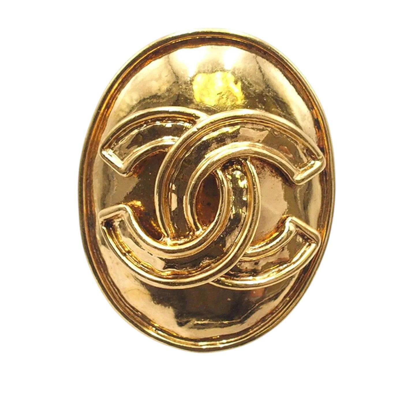 Gold Chanel Gold Plated CC Oval Clip On Earrings