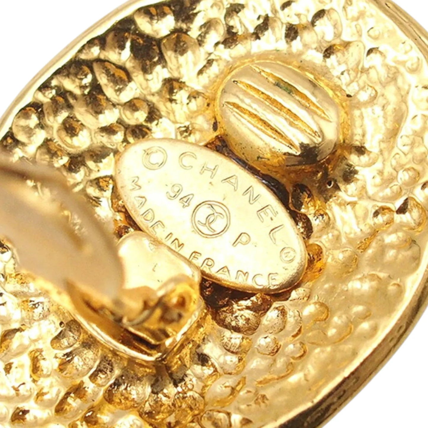 Gold Chanel Gold Plated CC Oval Clip On Earrings