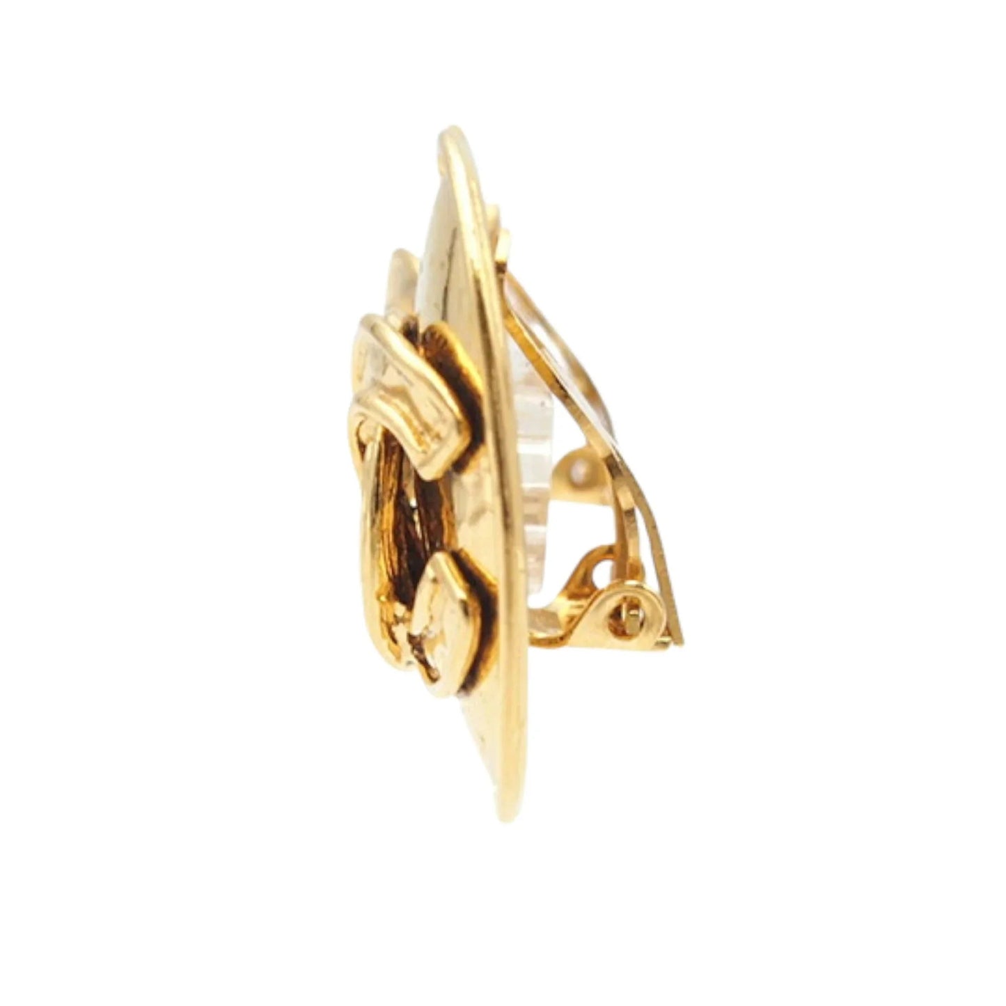 Gold Chanel Gold Plated CC Oval Clip On Earrings