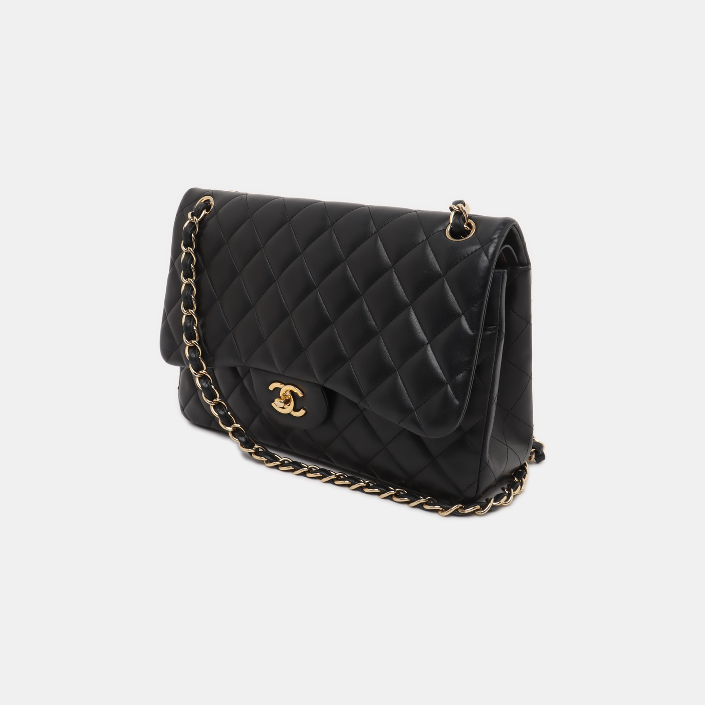 Chanel Classic Flap Jumbo Black Lambskin Leather Double Flap Gold Hardware