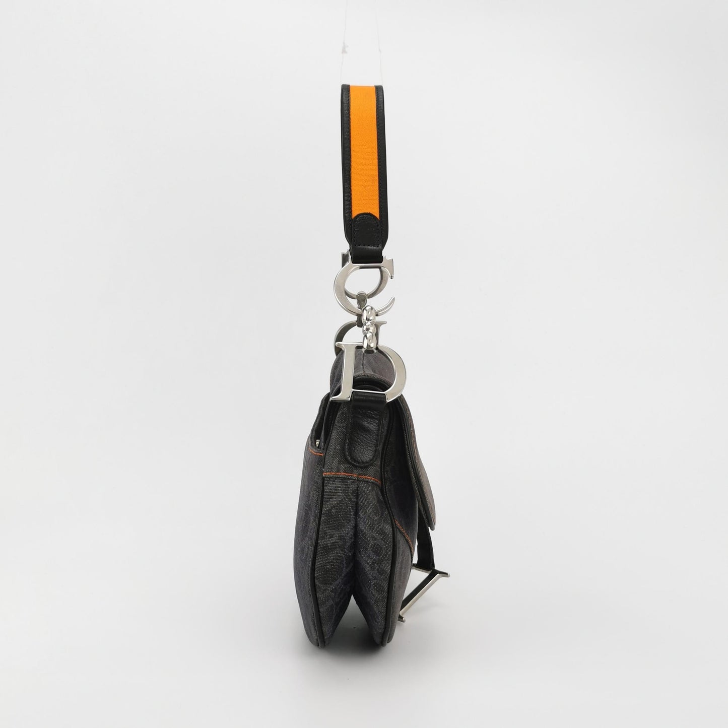 Dior Saddle   Black Oblique with Orange Trim