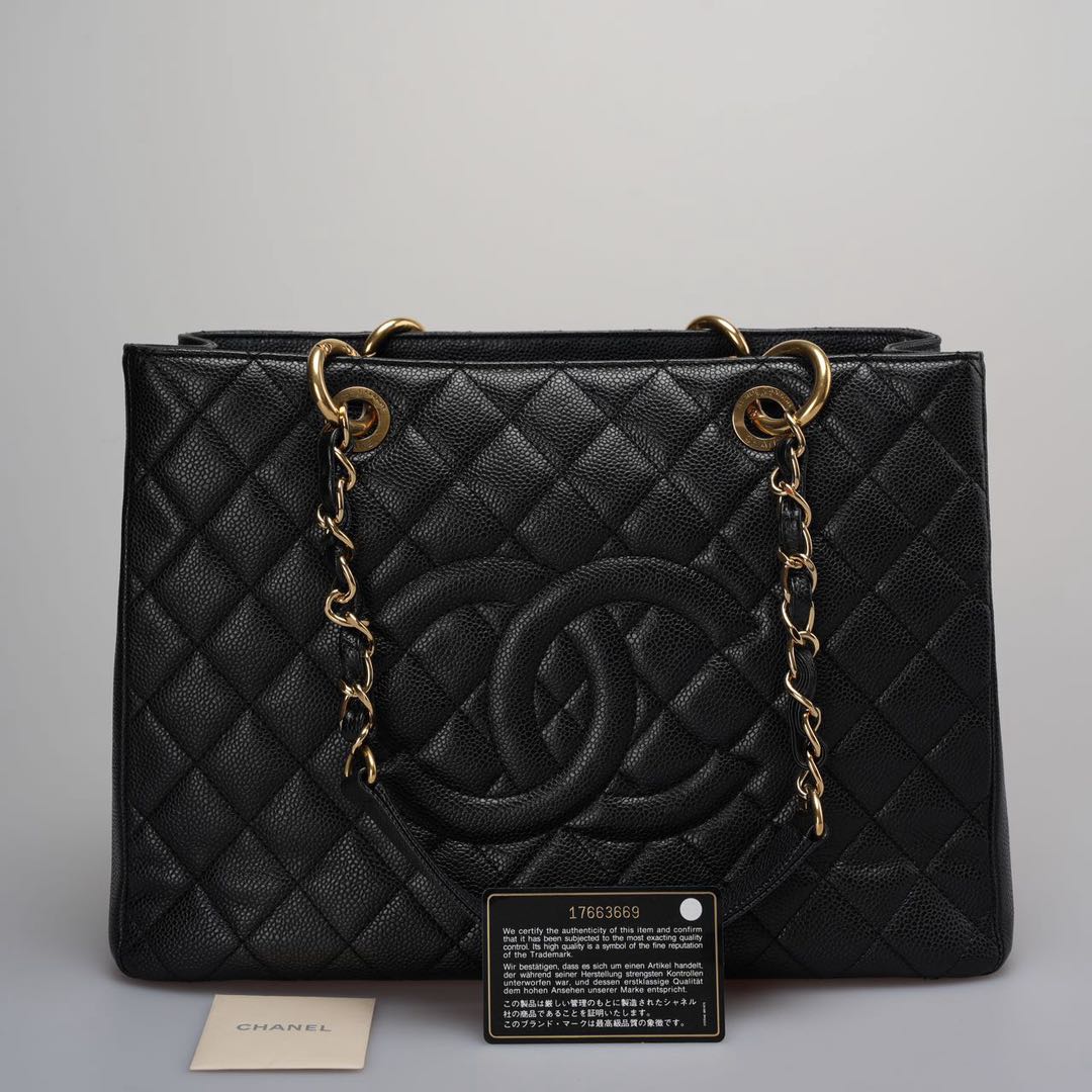 Chanel Medium Grand Shopping Tote Black GST Bag in caviar Leather with Gold Hardware from 2013