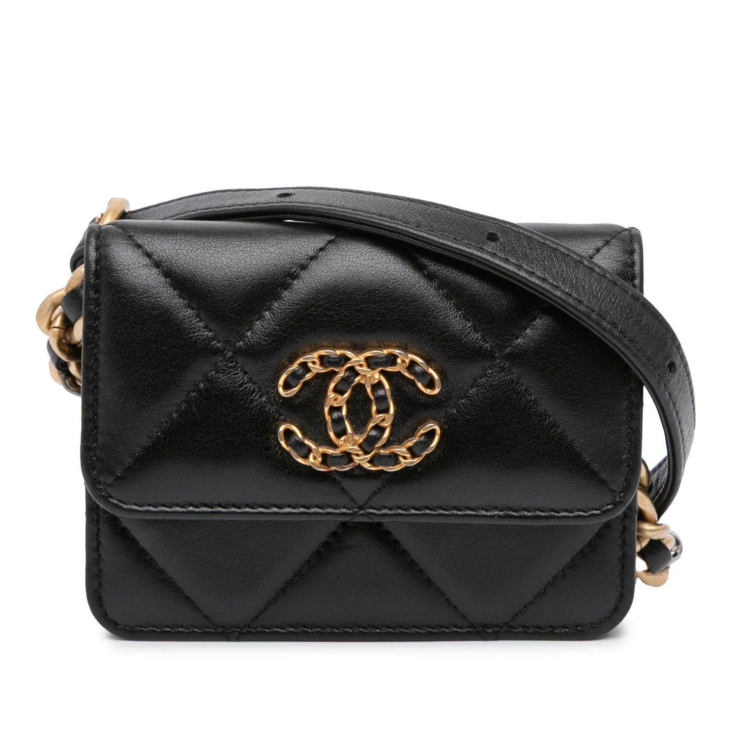 Black Chanel Quilted Lambskin 19 Flap Coin Purse With Chain Crossbody Bag