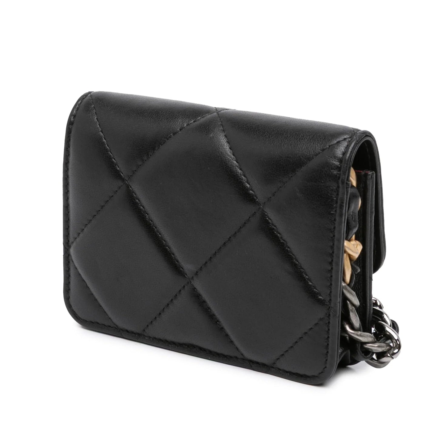 Black Chanel Quilted Lambskin 19 Flap Coin Purse With Chain Crossbody Bag
