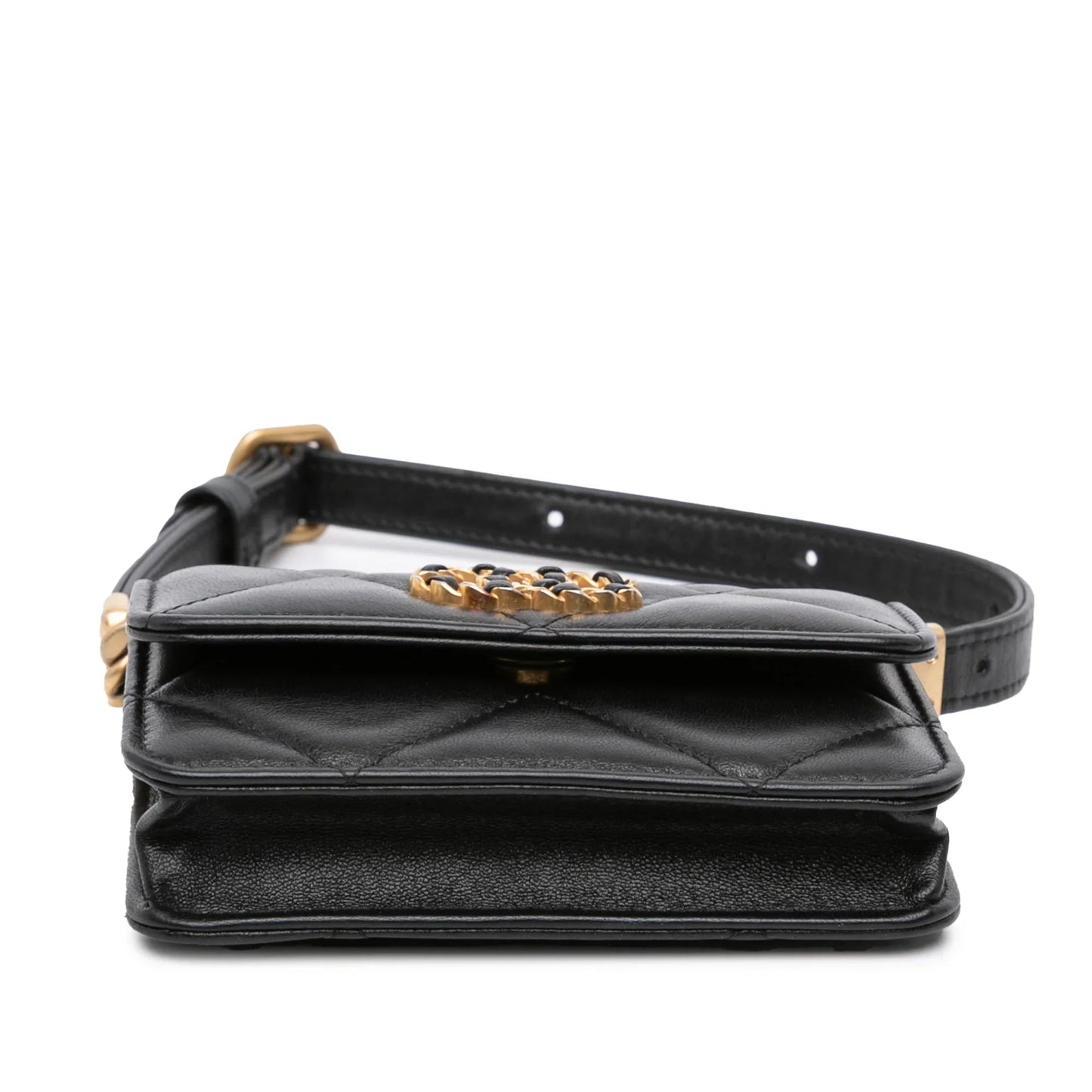 Black Chanel Quilted Lambskin 19 Flap Coin Purse With Chain Crossbody Bag