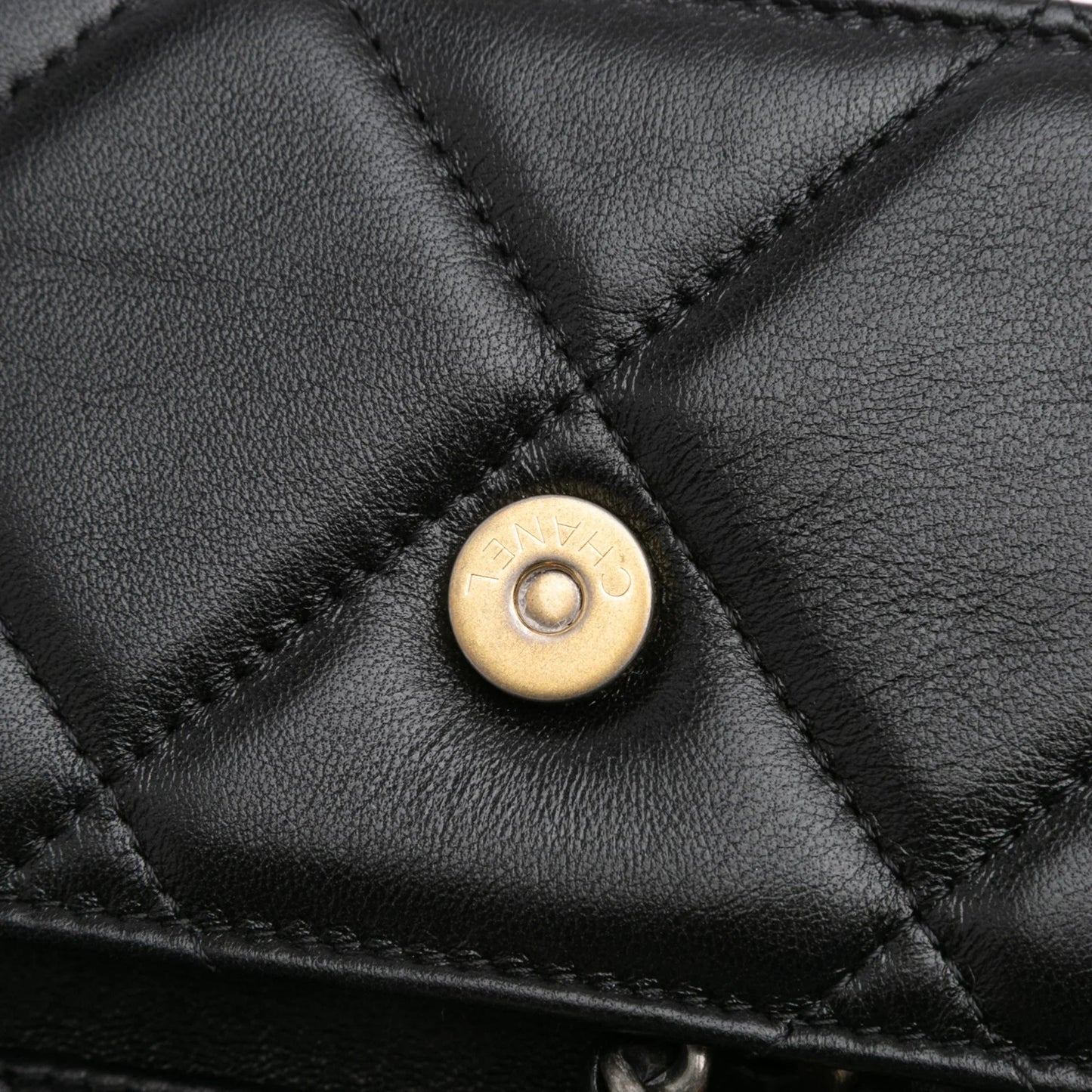 Black Chanel Quilted Lambskin 19 Flap Coin Purse With Chain Crossbody Bag
