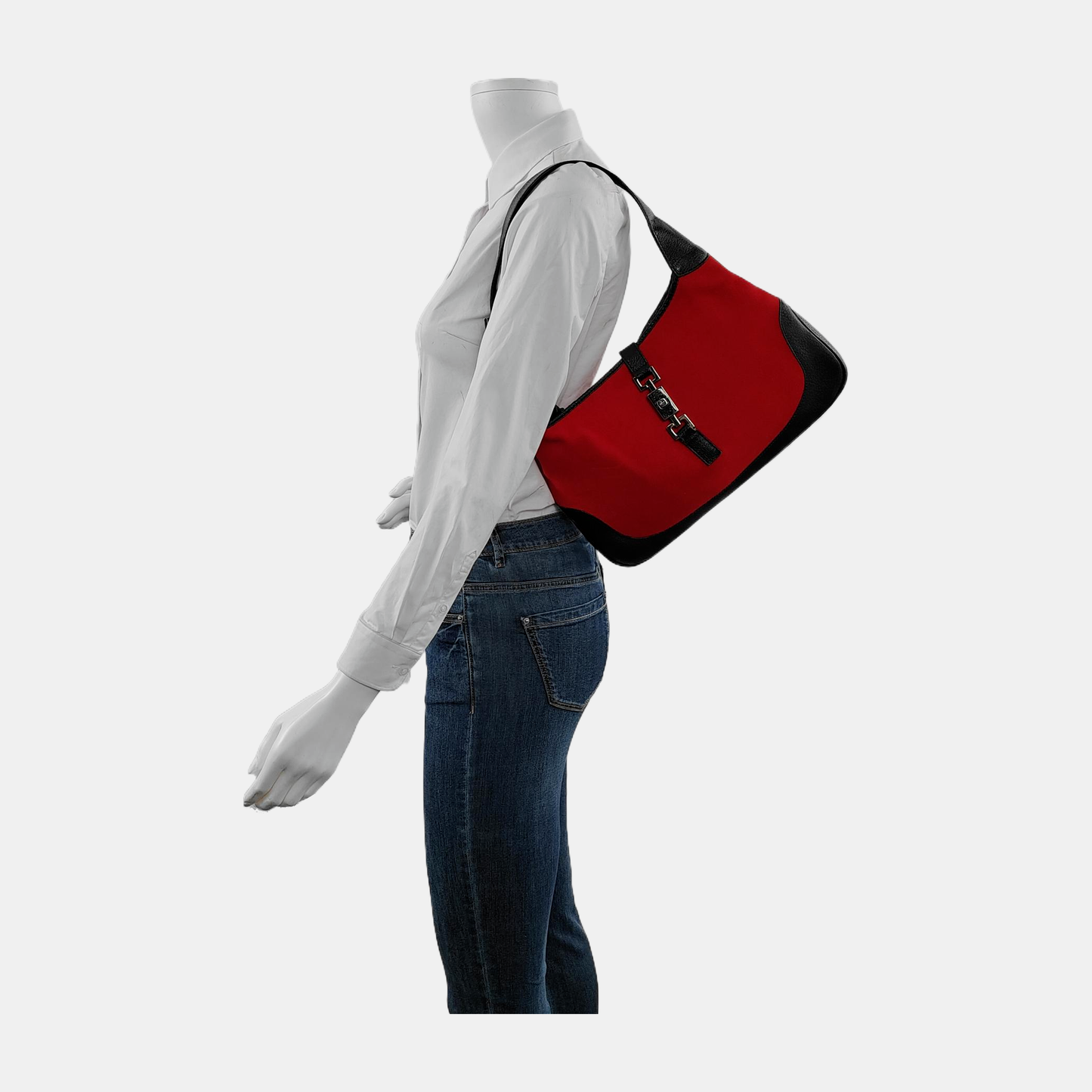Gucci Jackie   Red Felt and Black Leather Silver Hardware