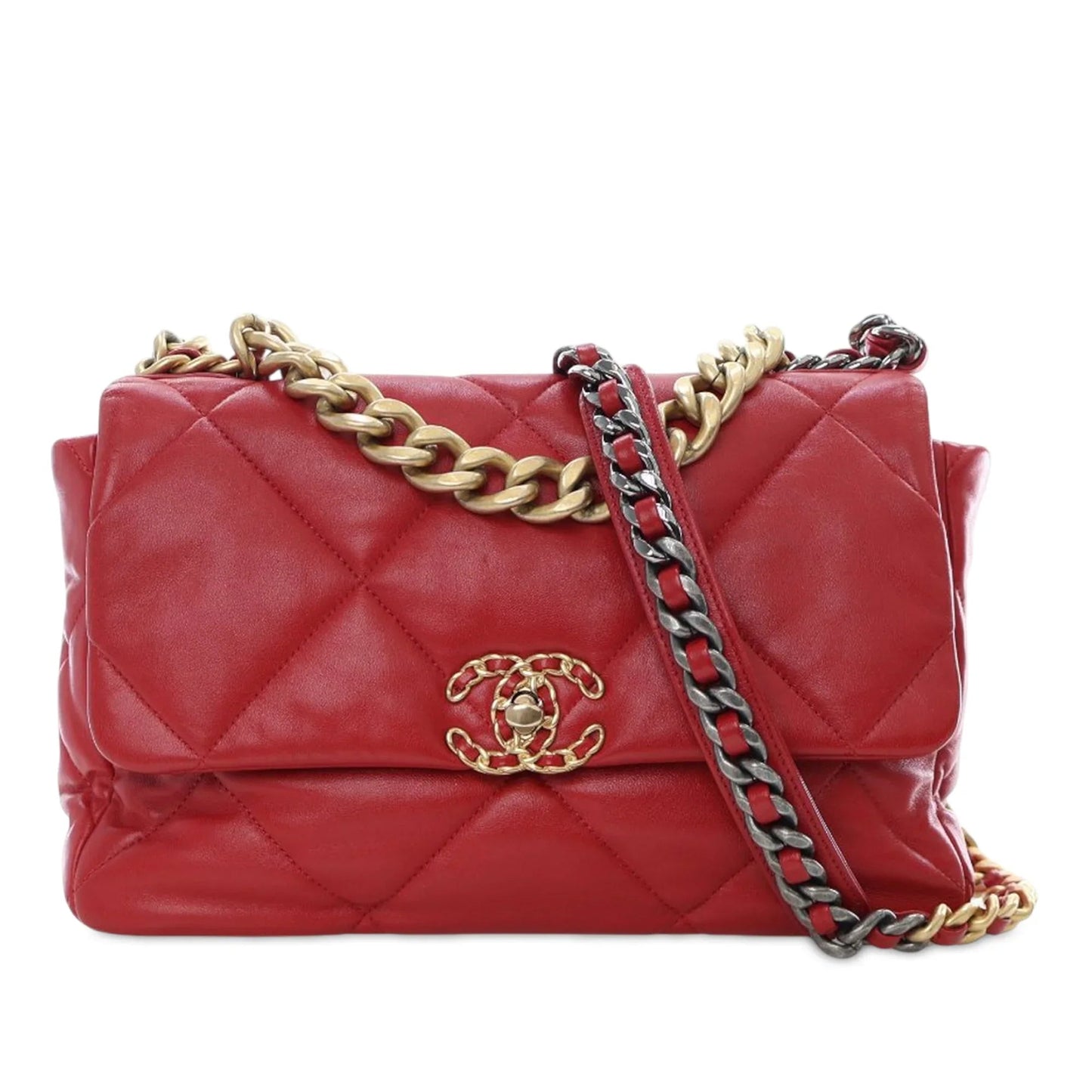 Red Chanel Large Lambskin 19 Flap Satchel