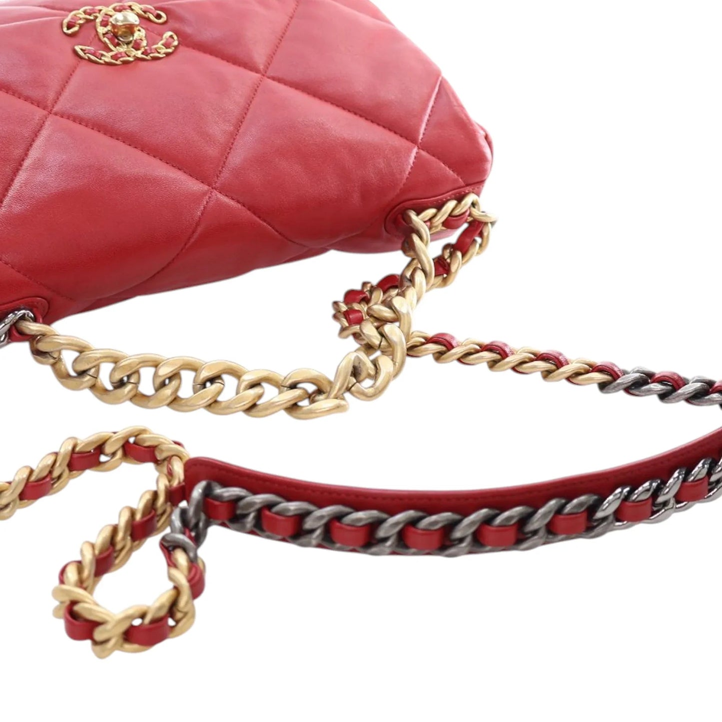 Red Chanel Large Lambskin 19 Flap Satchel