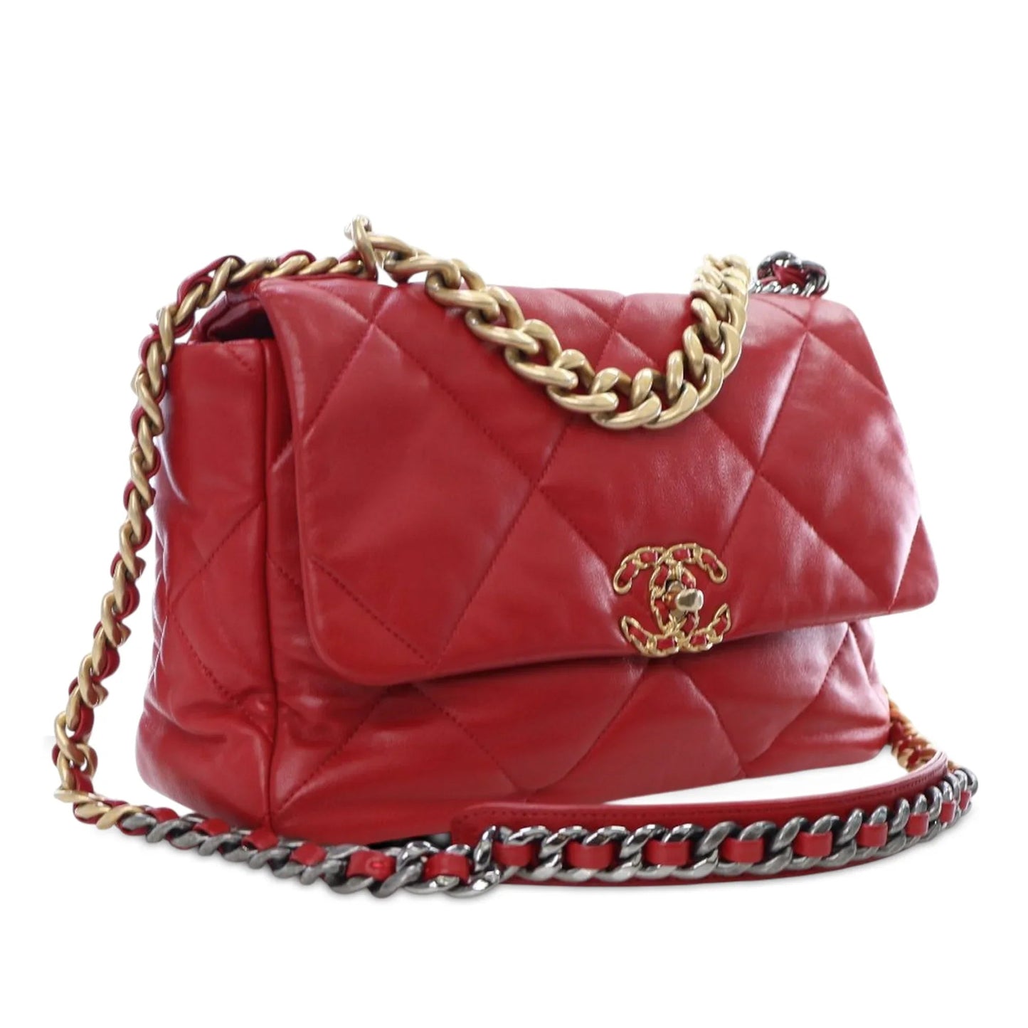 Red Chanel Large Lambskin 19 Flap Satchel
