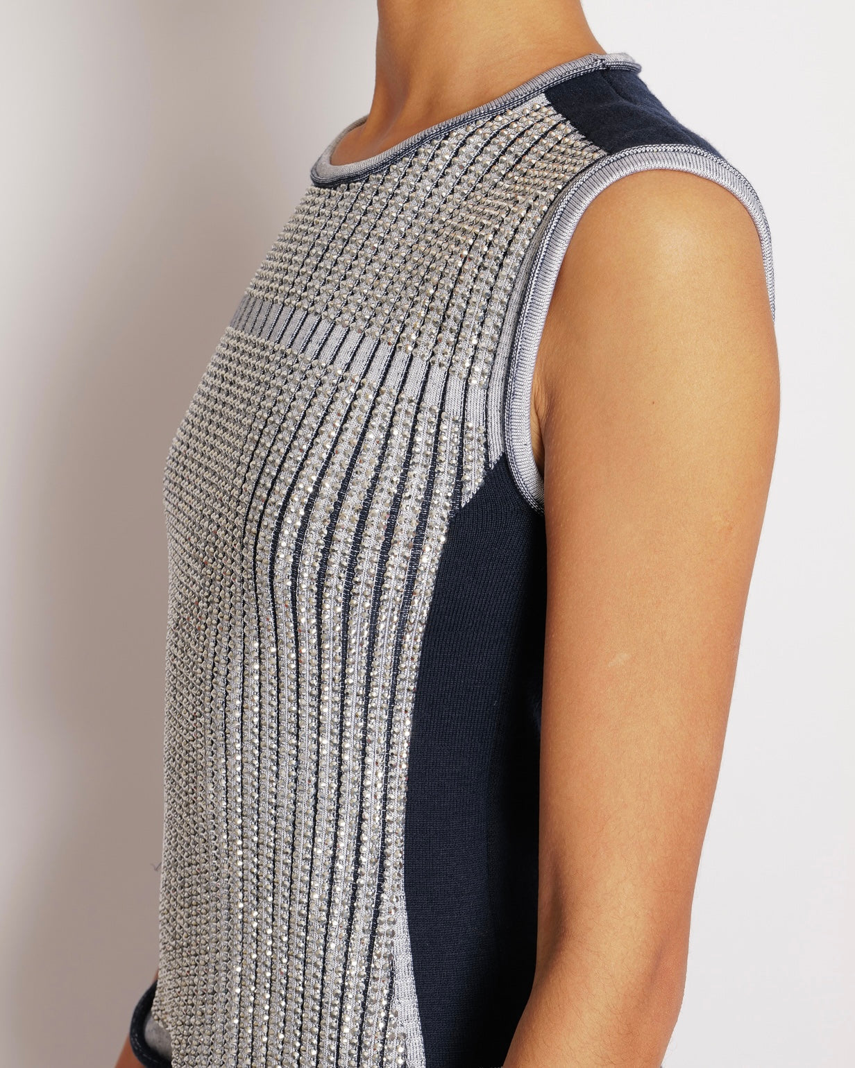 *RUNWAY* Louis Vuitton Fall 2015 Navy and White Knit Crystal Embellished Top and Skirt Set Size S/L (UK 8/12)