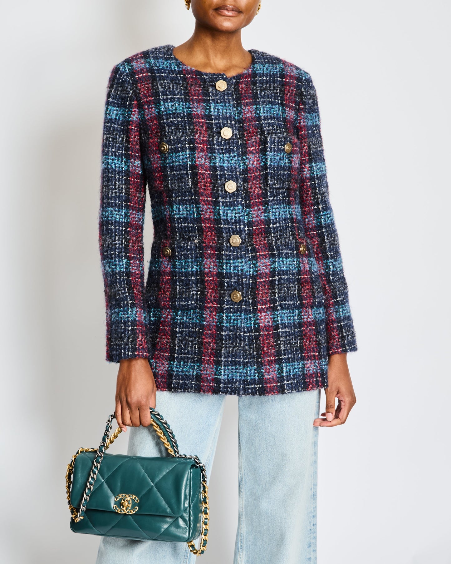 Chanel Navy Paris/Hamburg 2018 MŽtiers d'art Lesage Tweed Collarless Jacket Size FR 42 (UK 14)