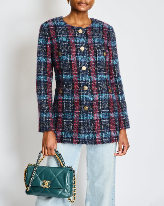 Chanel Navy Paris/Hamburg 2018 MŽtiers d'art Lesage Tweed Collarless Jacket Size FR 42 (UK 14)