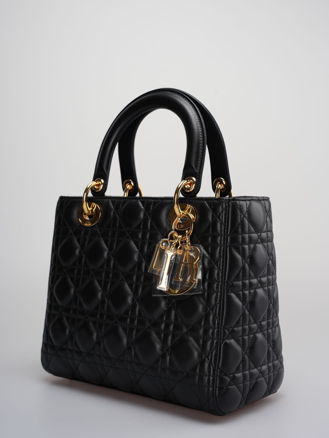 Christian Dior Black Medium Bag in Cannage Lambskin Leather with Gold Hardware