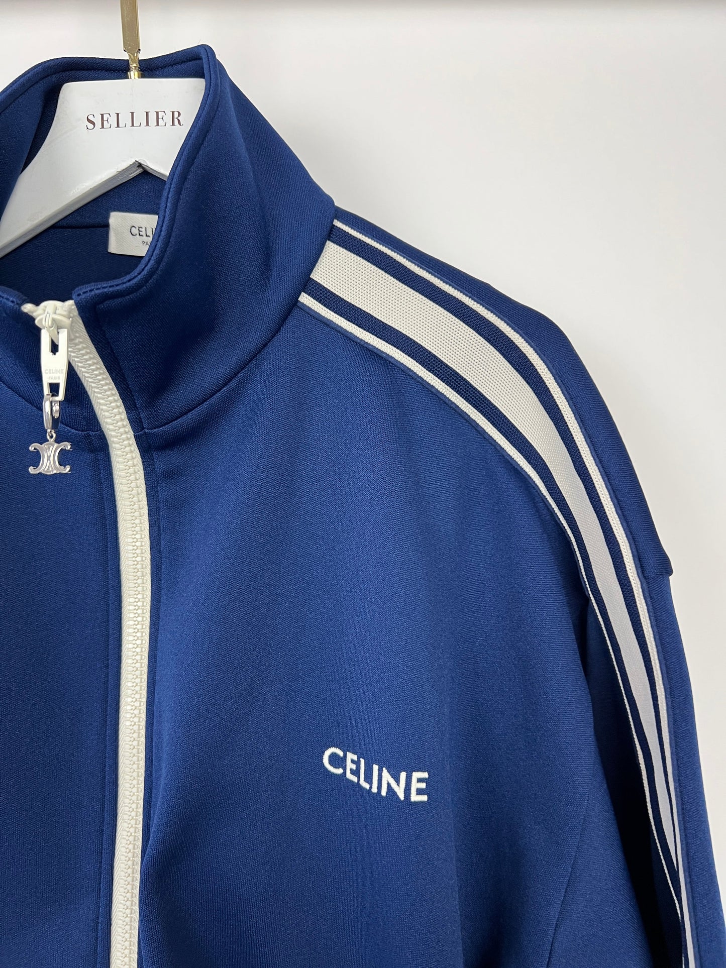Celine Blue Two-Piece Tracksuit Set with Logo and Stripe Trim Size XS/S (UK 8/10) RRP 2100£