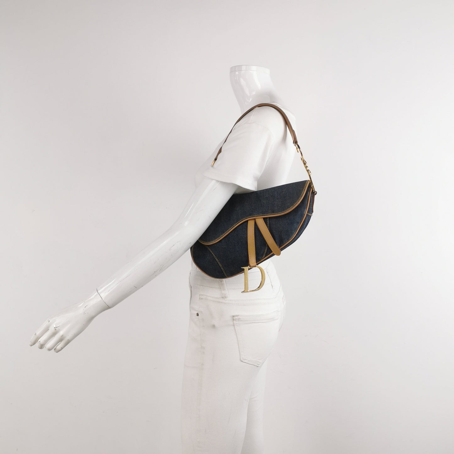 Dior Saddle   Navy Denim with Silk Lining and Leather Trim