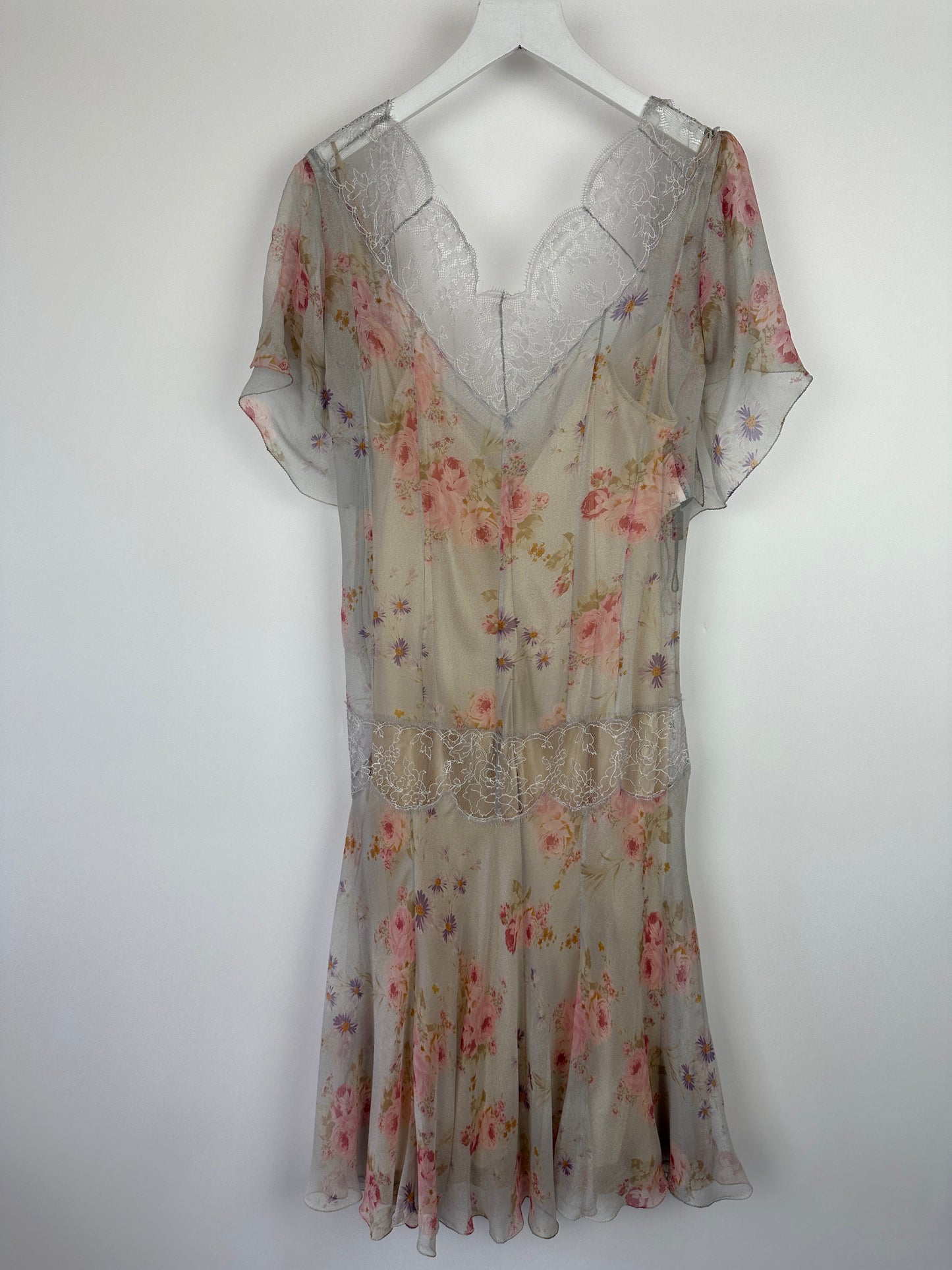 Dolce & Gabbana Sleeveless Silk Dress with Floral Print and Lace Insert Details Size IT 42 (UK 10)