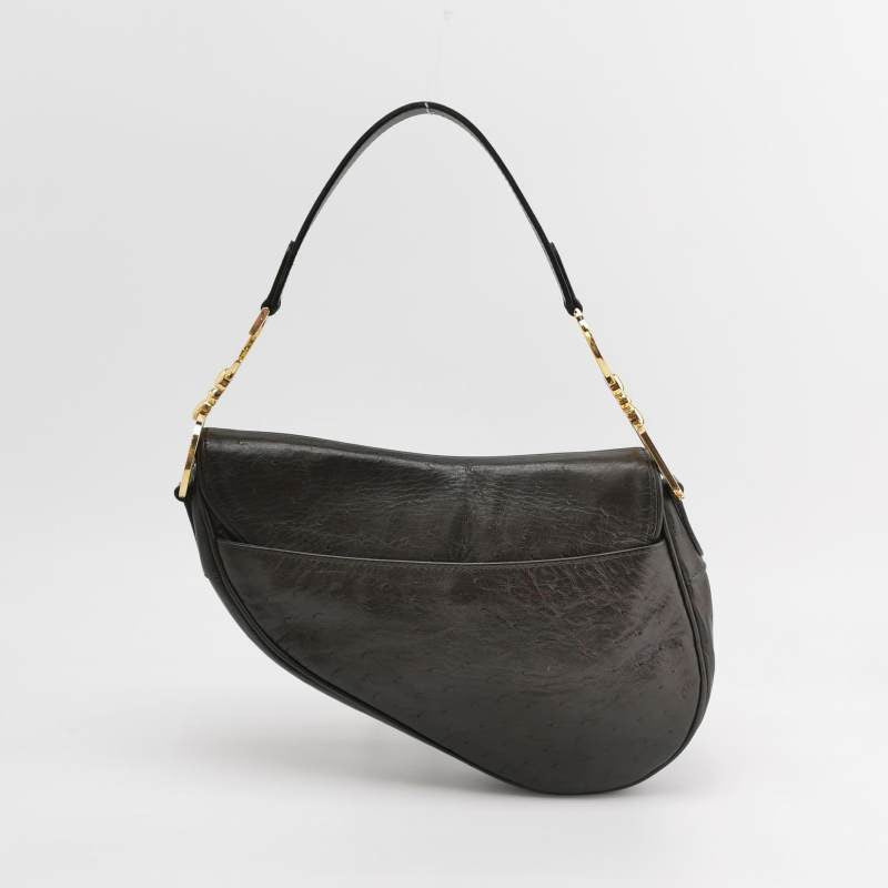 Dior Saddle   Ostrich Leather Dark Brown Shoulder Bag