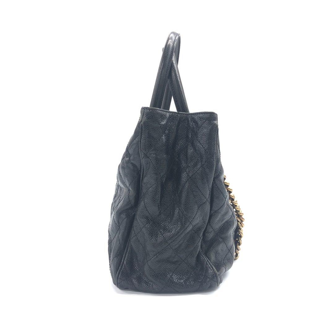 Chanel Shiva Tote Black Quilted Shiny Caviar Leather Gold Hardware
