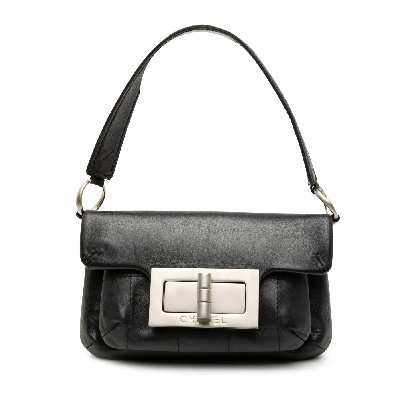 Black Chanel Mini Calfskin Giant Mademoiselle Turnlock Flap Handbag