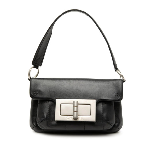 Black Chanel Mini Calfskin Giant Mademoiselle Turnlock Flap Handbag