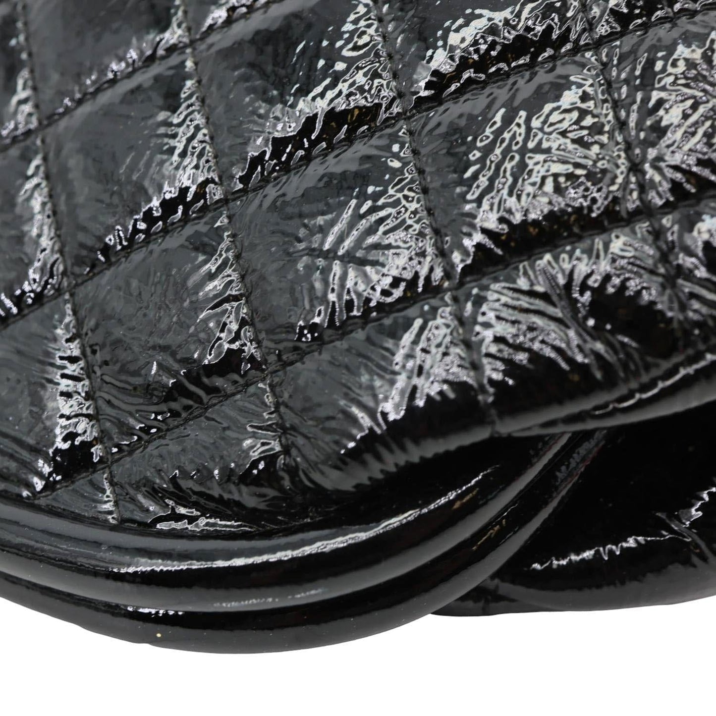 CHANEL Timeless CC Logo Patent Quilted Leather Clutch Black