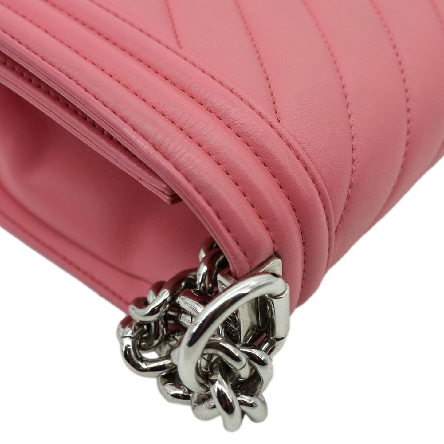 CHANEL Boy Flap Old Medium Chevron Leather Crossbody Bag Pink