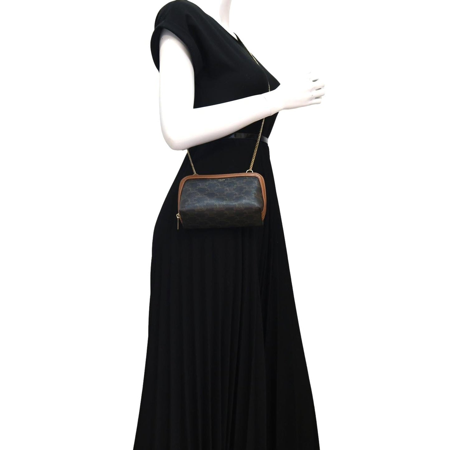 CELINE Triomphe Canvas Clutch On Chain Brown