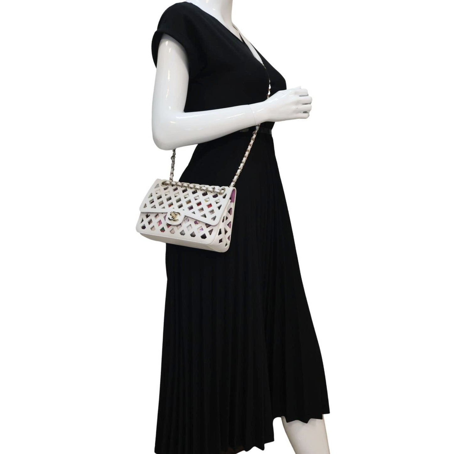 CHANEL See Through Flap Small Lambskin Leather Shoulder Bag White